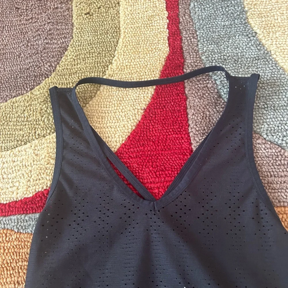 Athleta Black Limitless Laser Cut Tank Top Black Mesh Criss Cross Women’s Size S